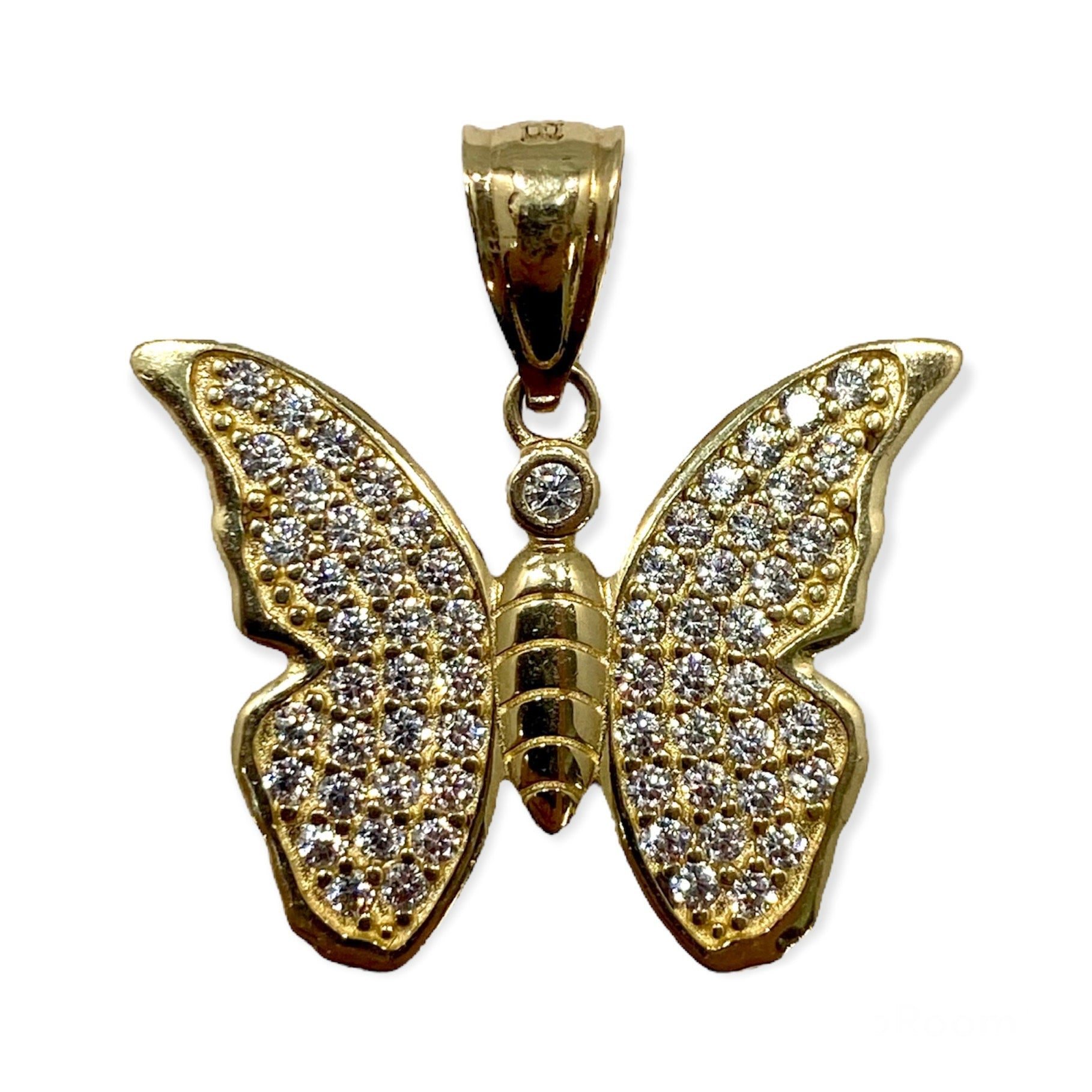 Cubic Zirconia Butterfly Pendant 10k Yellow Gold high quality Insect Jewelry