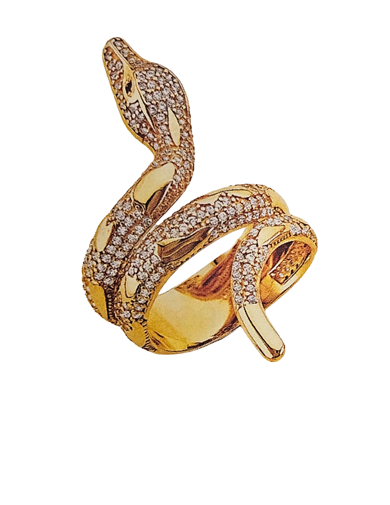 Large snake ring 14kt/cz