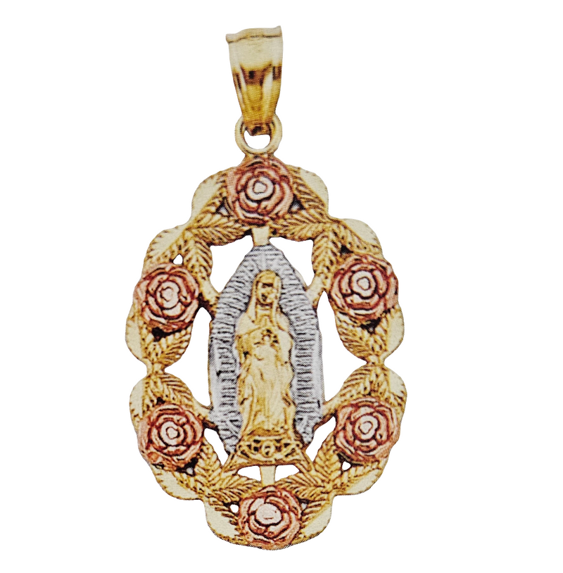 14kt virjen de guadalupe medallion with roses