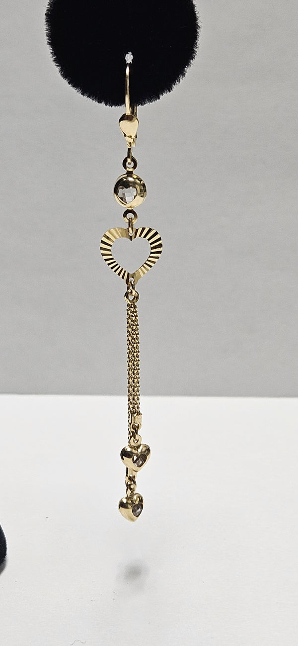 14kt heart dangle earrings with cubiczirconia