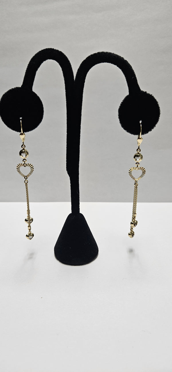 14kt heart dangle earrings with cubiczirconia