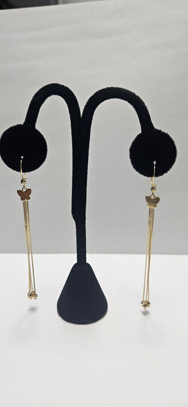 14kt butterfly long earrings