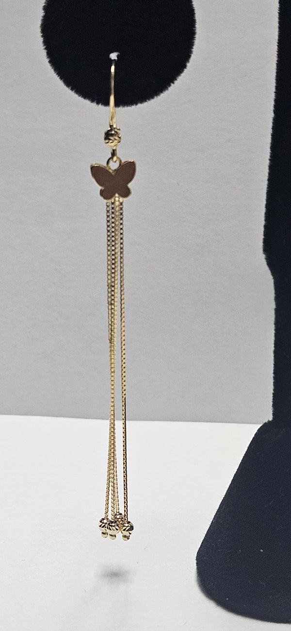 14kt butterfly long earrings