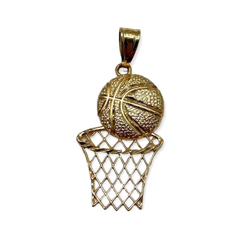 14k Gold Basketball Hoop Diamond-Cut Pendant